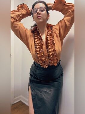 70s ruffle tuxedo shirt in orange